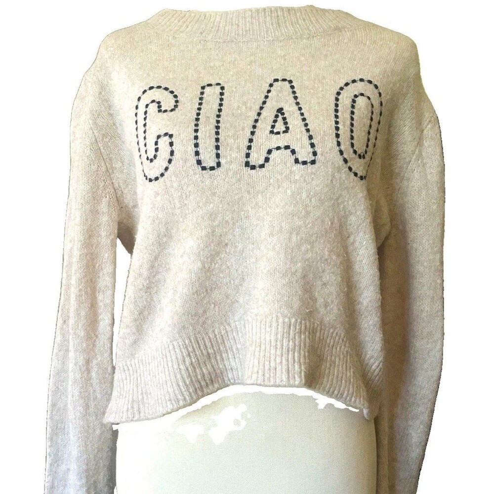 Z SUPPLY Milan Ciao Crop Sweater Light Oatmeal Beige Knit M Cozy Coastal